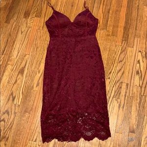 Burgundy Midi Lace Dress
